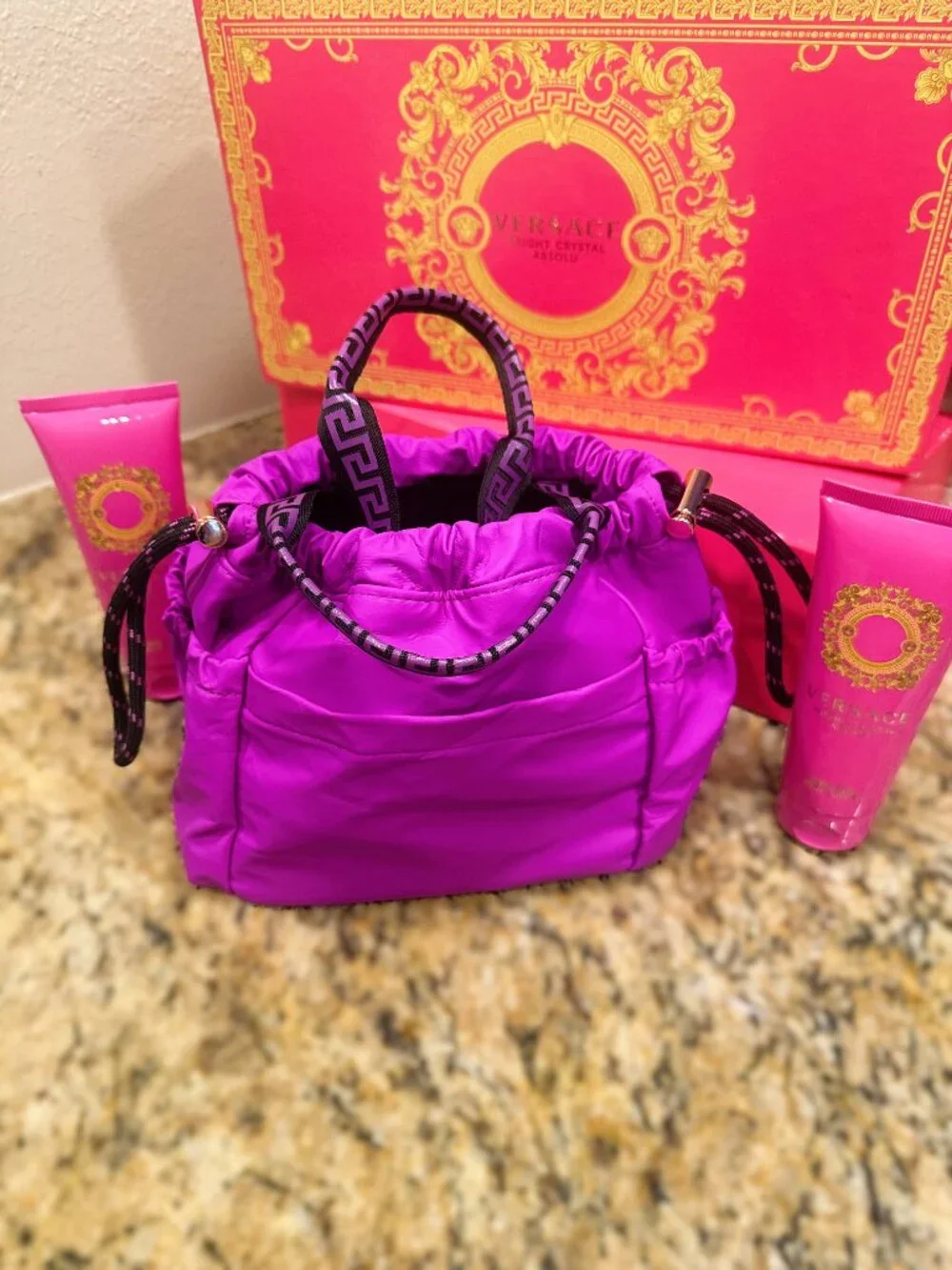 Versace Women's Bright Crystal Absolu Parfums Gift Set Purple Bag Lotion Gel